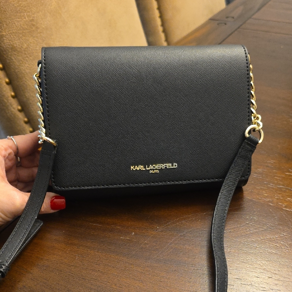 Karl Lagerfeld Black Crossbody with Gold Accents